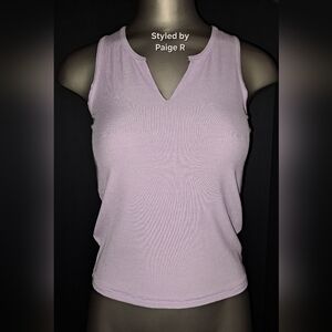 💕NWT SKIMS Soft Lounge Split Neck Ribbed Tank Light Purple SUGAR PLUM S